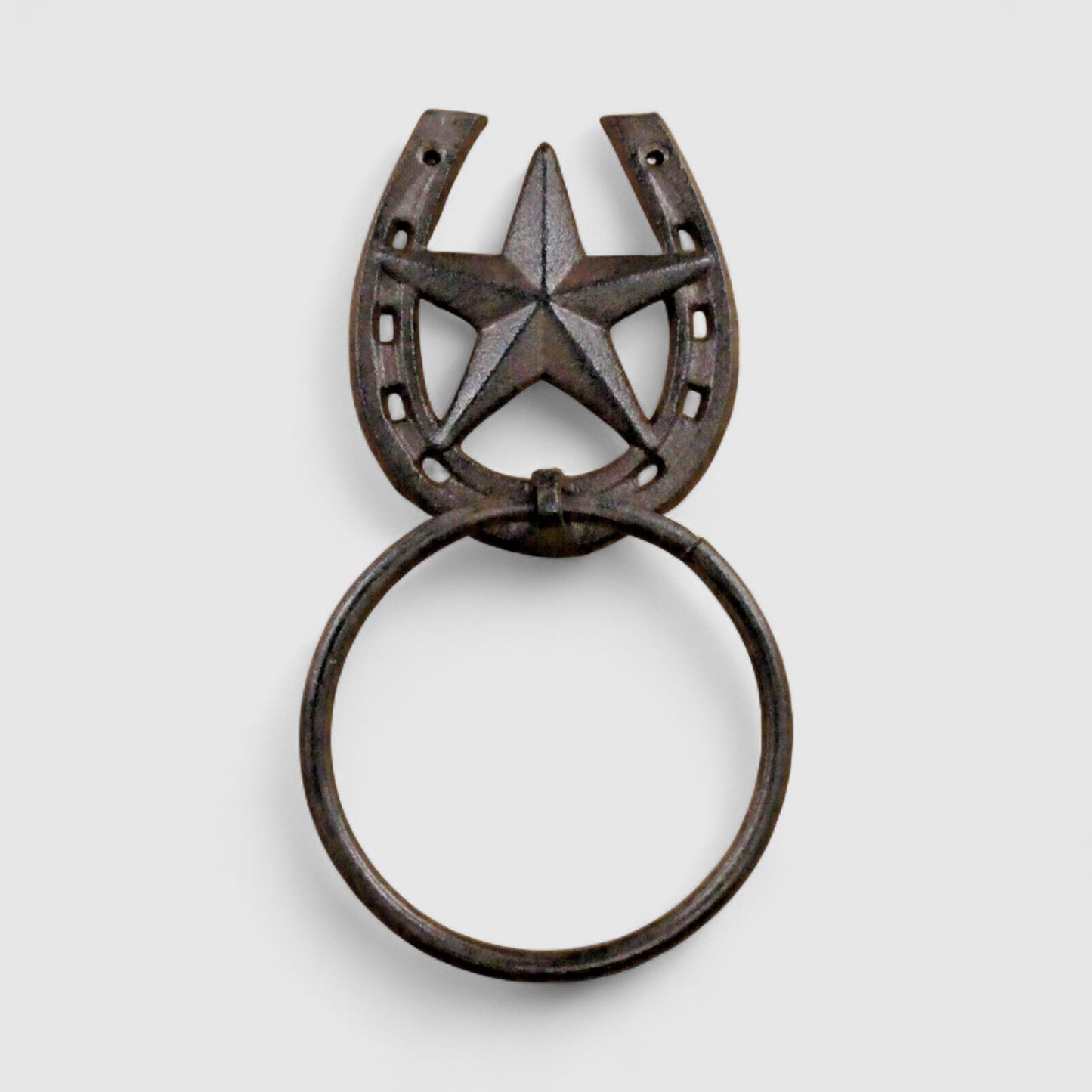 Western Star & Horseshoe Cast Iron Towel Ring, Rustic Country Bathroom Accent